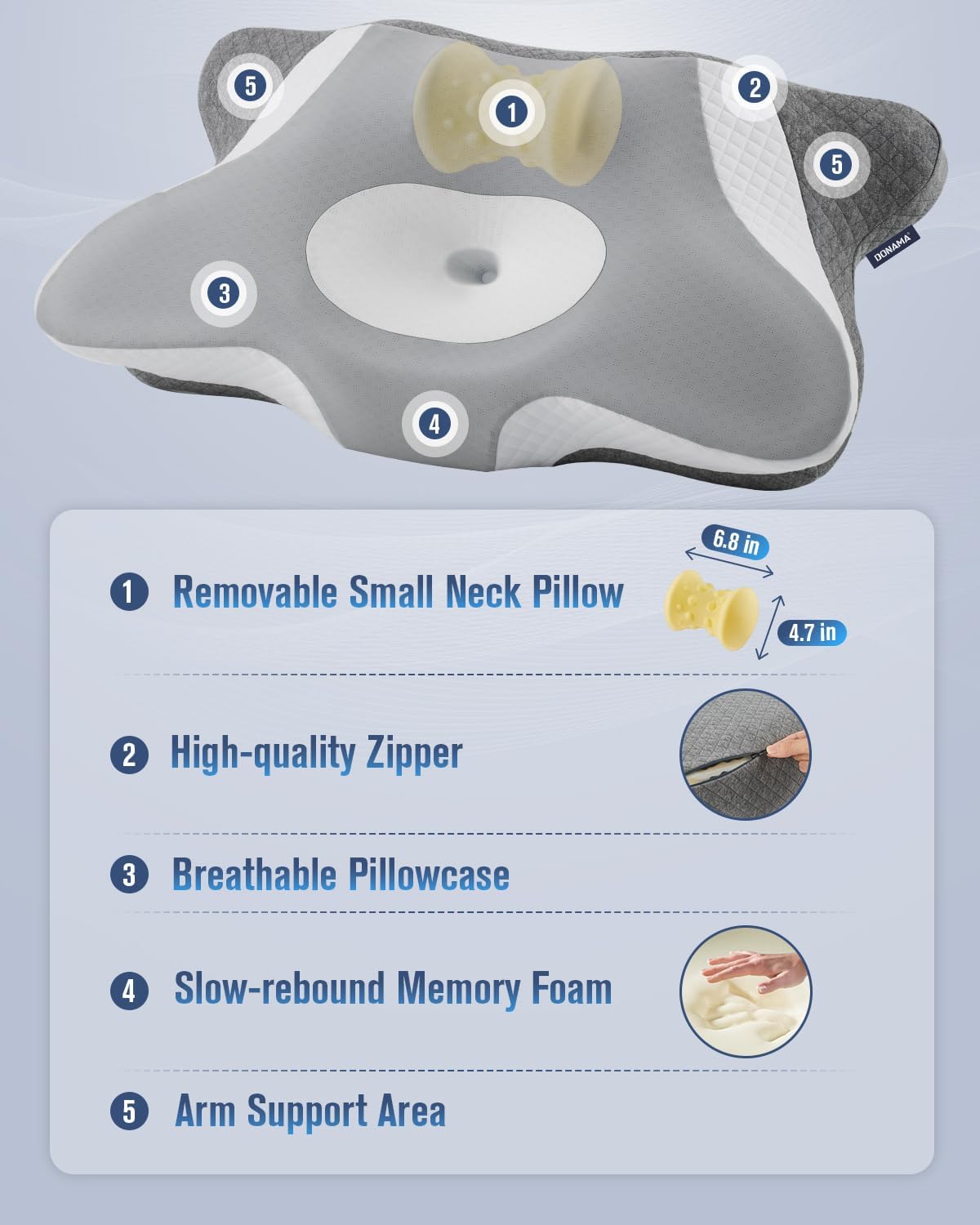 Cervical Neck Pillow for Sleeping, Ergonomic Memory Foam with Cooling Pillowcase J70258
