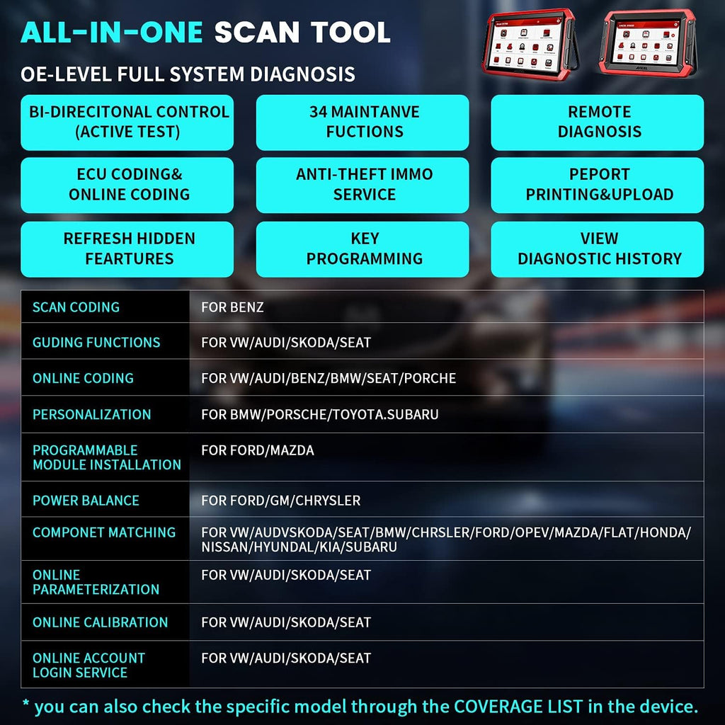 Bidirectional Scan Tool, OBD2 All System Car Diagnostic Scanner, 34+ Services Code Reader O191