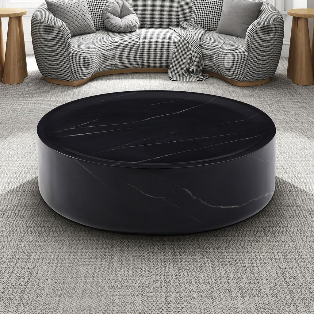 31.5" Round Marble Coffee Table for Living Room Modern Black H69892