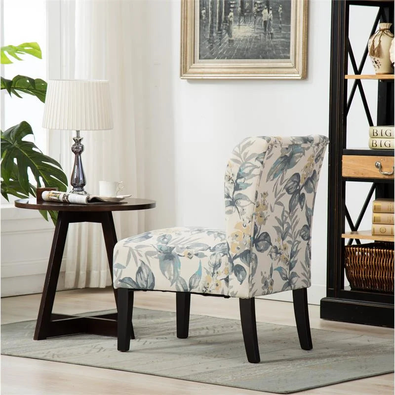 Blue Leaves Fabric Armless Accent Chair R383