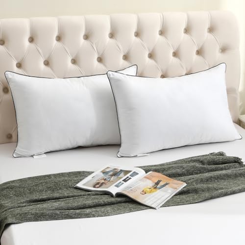 Medium Firm Goose Down King Size Pillows Set of 2, 1000TC Organic Cotton Cover J29553