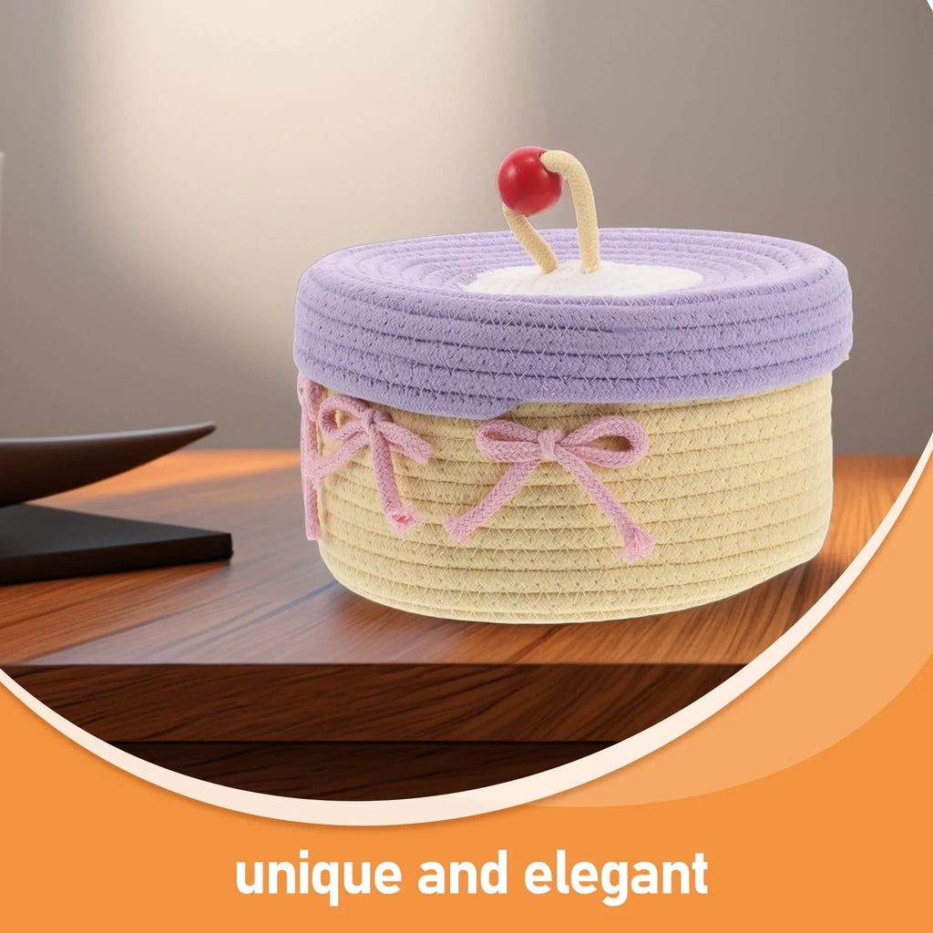 Woven Cotton Rope Basket with Lid Jewelry Storage Box H28505