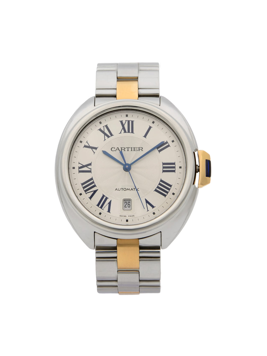 Cle De Cartier 18k Rose Gold Steel Silver Guilloche Automatic Men Watch W2CL0002