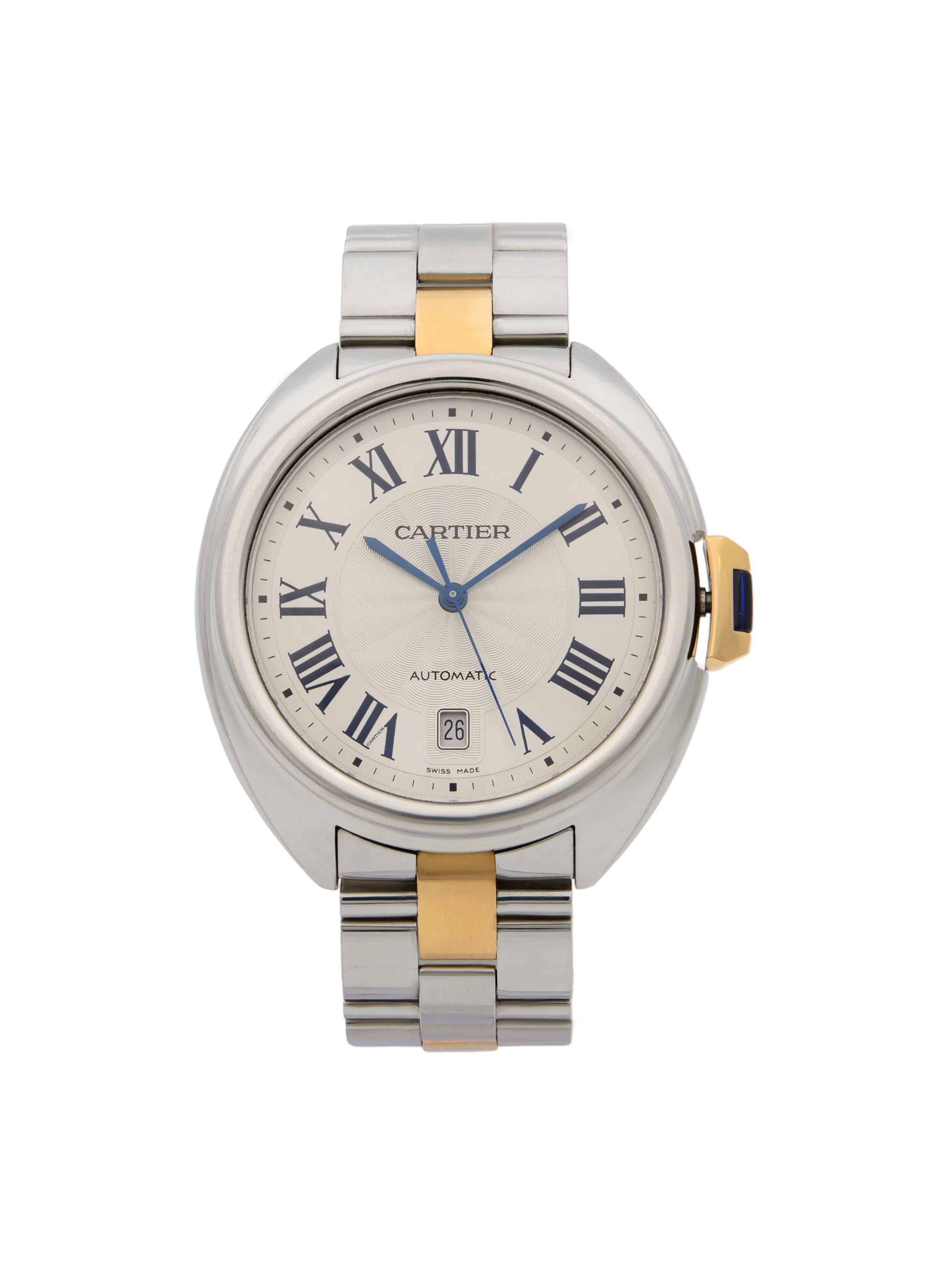Cle De Cartier 18k Rose Gold Steel Silver Guilloche Automatic Men Watch W2CL0002