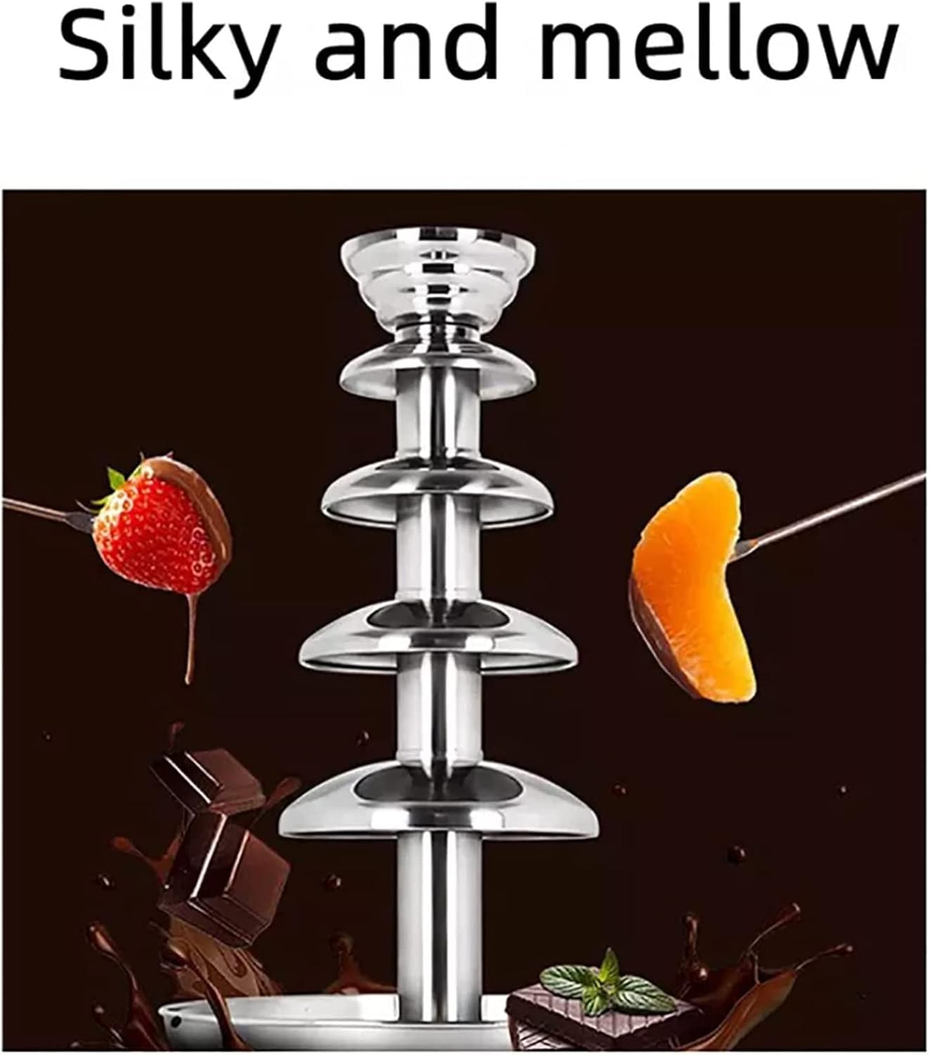 Chocolate Fondue Fountain Machine, 5-Tier Stainless Steel, Adjustable Temperature W58122