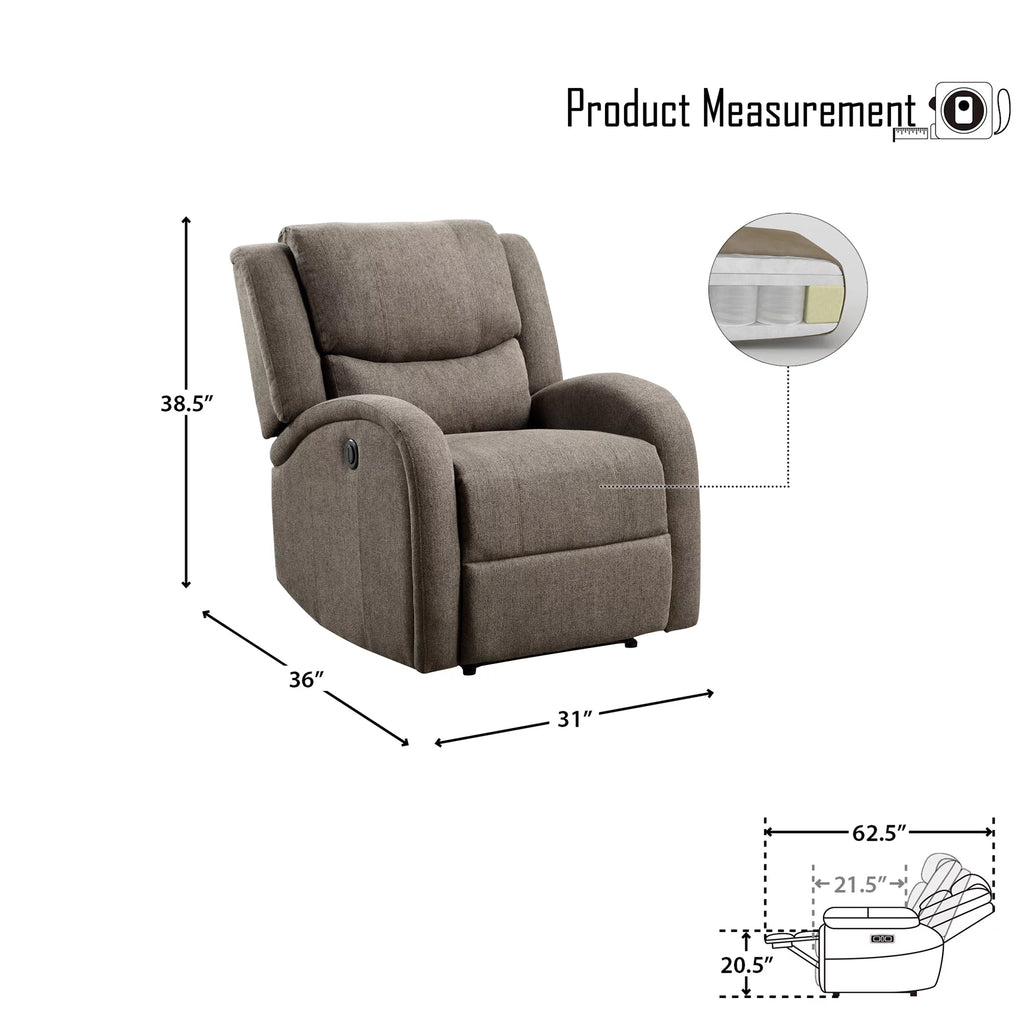 Power Reclining Chenille Upholstered Chair, Brown B426