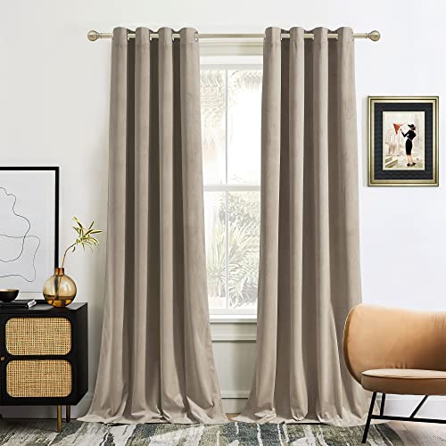 RYB HOME Grey Velvet Curtains 108 inch, Privacy Room Darkening Velvet Drapes Sound Dampening Window Shades Styilsh Home Decoration for Bedroom Living Room, W52 x L108 inch, 2 Pcs