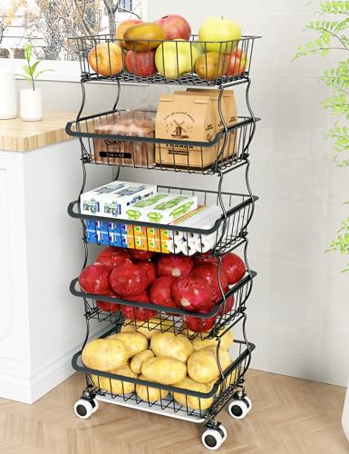 Stackable Fruit Basket with Wheels for Kitchen Storage Z4813