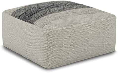 Small Hand Knitted Square Pouf Ottoman for Living Room, Cotton Woven Foot Stool I3993