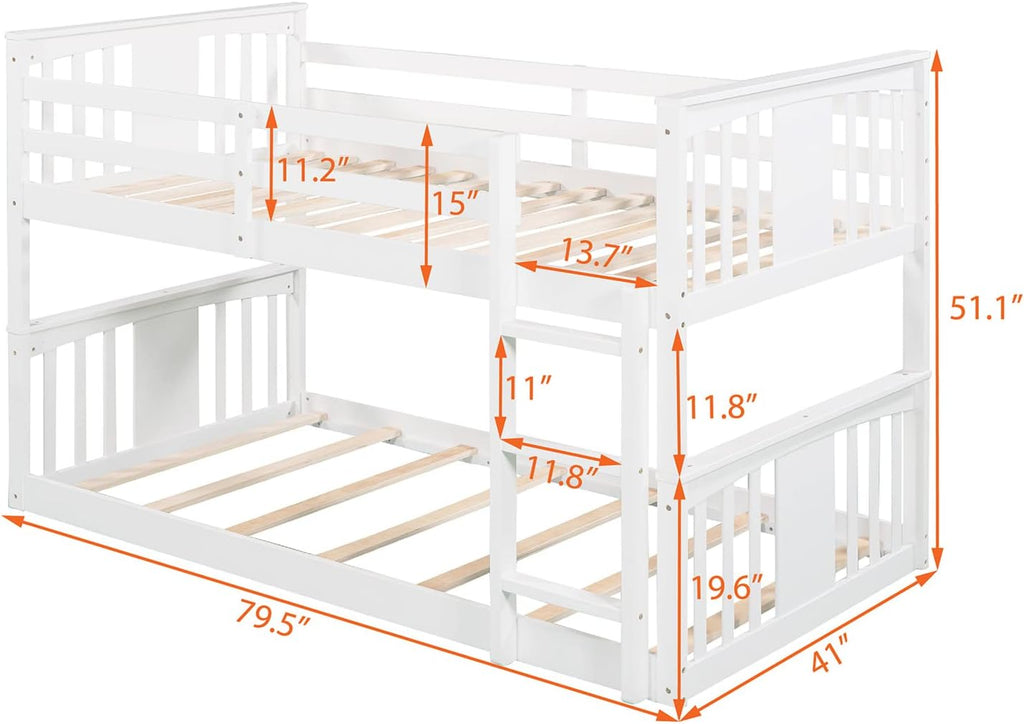 Twin over Twin Bunk Bed Frame for Kids Bedroom, White A95334