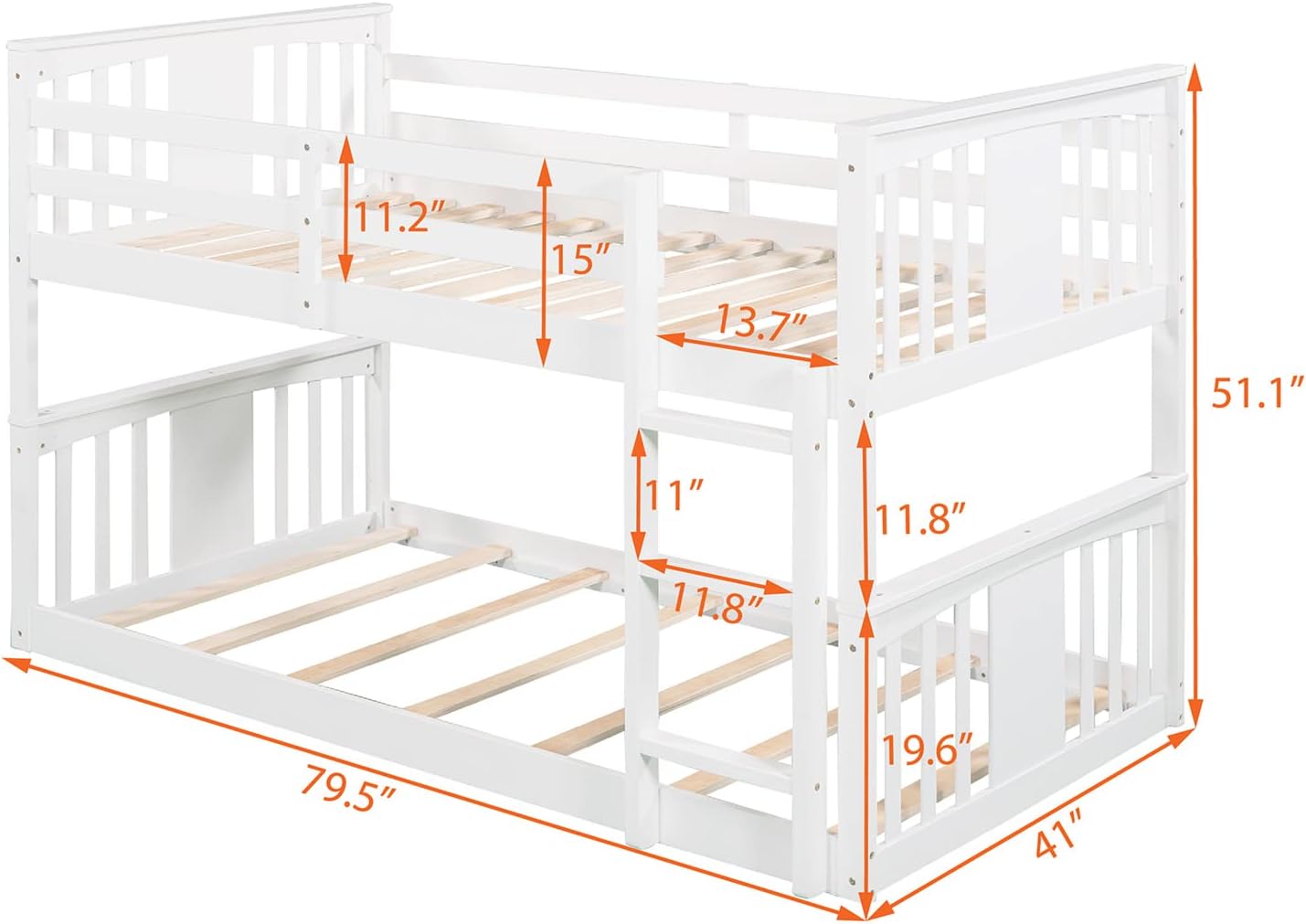 Twin over Twin Bunk Bed Frame for Kids Bedroom, White A95334