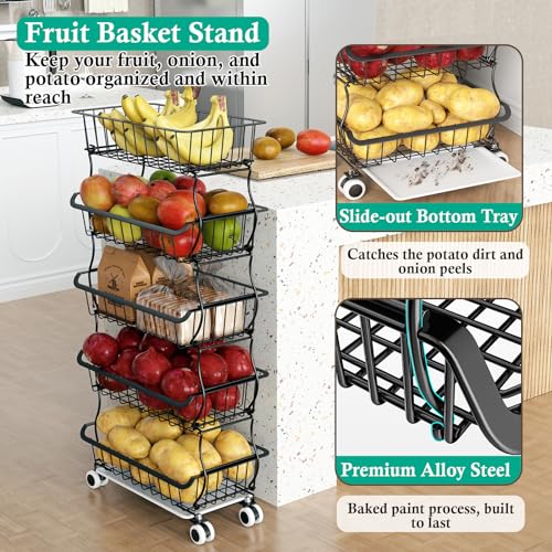 Stackable Fruit Basket with Wheels for Kitchen Storage Z4813
