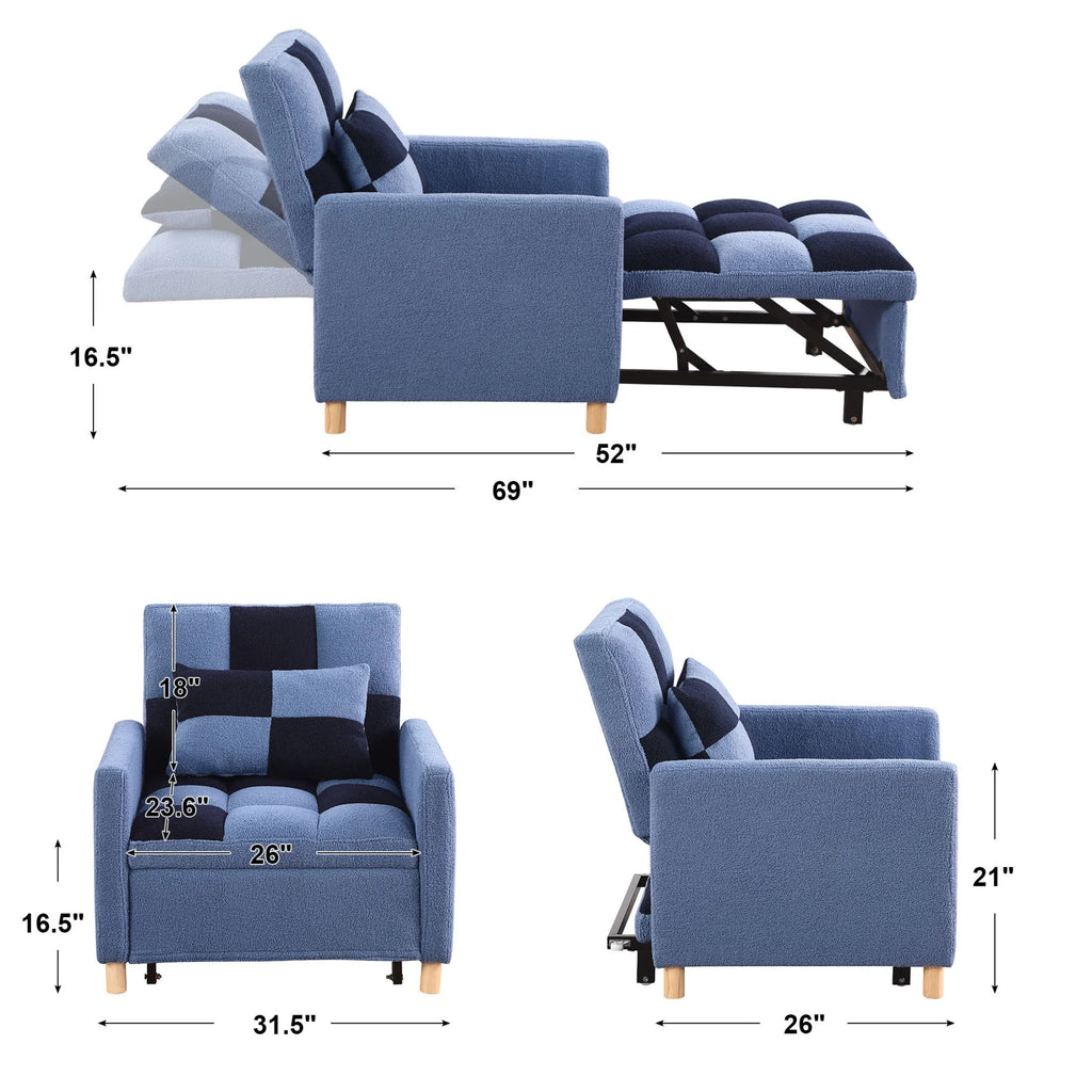 Convertible Sleeper Sofa Chair Bed with Pillow B791
