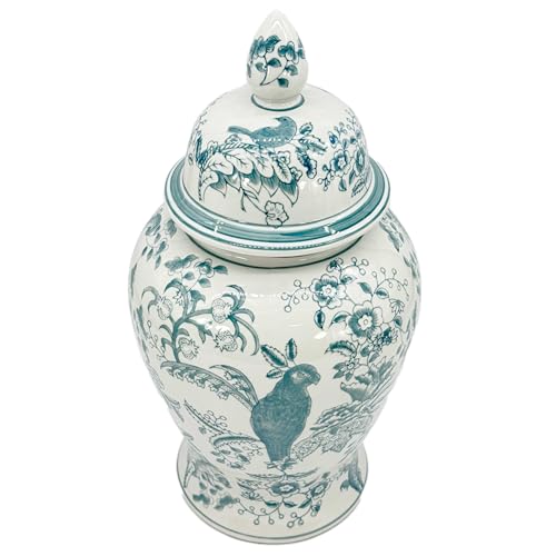 Blue & White Floral Ceramic Ginger Jar with Lid W69366
