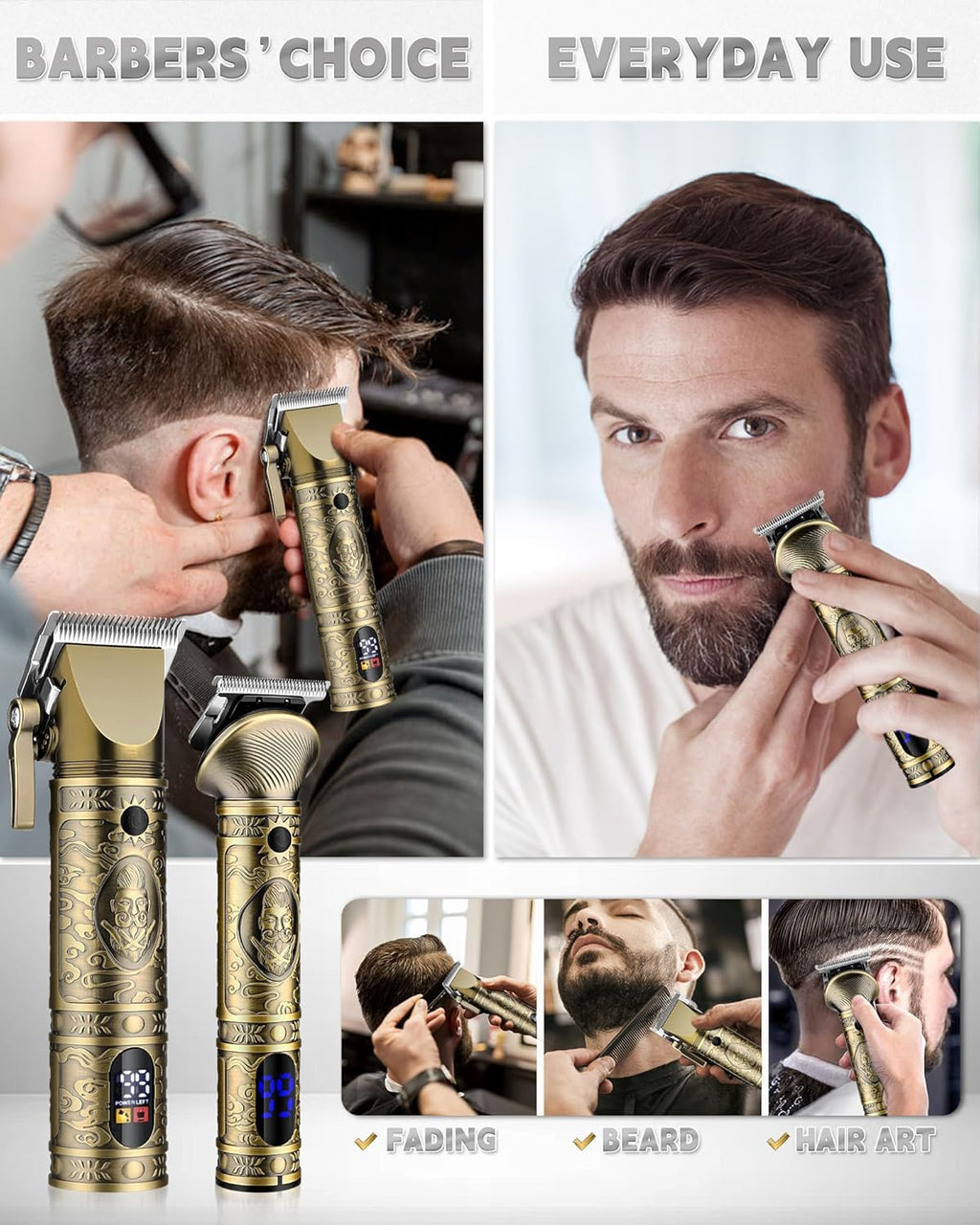 Professional Hair Clippers for Men - Cordless Trimmer Set with Beard and Nose Trimmer D6744