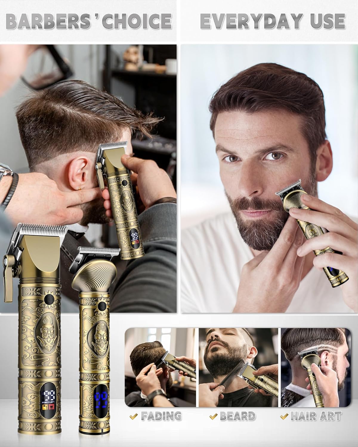 Professional Hair Clippers for Men - Cordless Trimmer Set with Beard and Nose Trimmer D6744