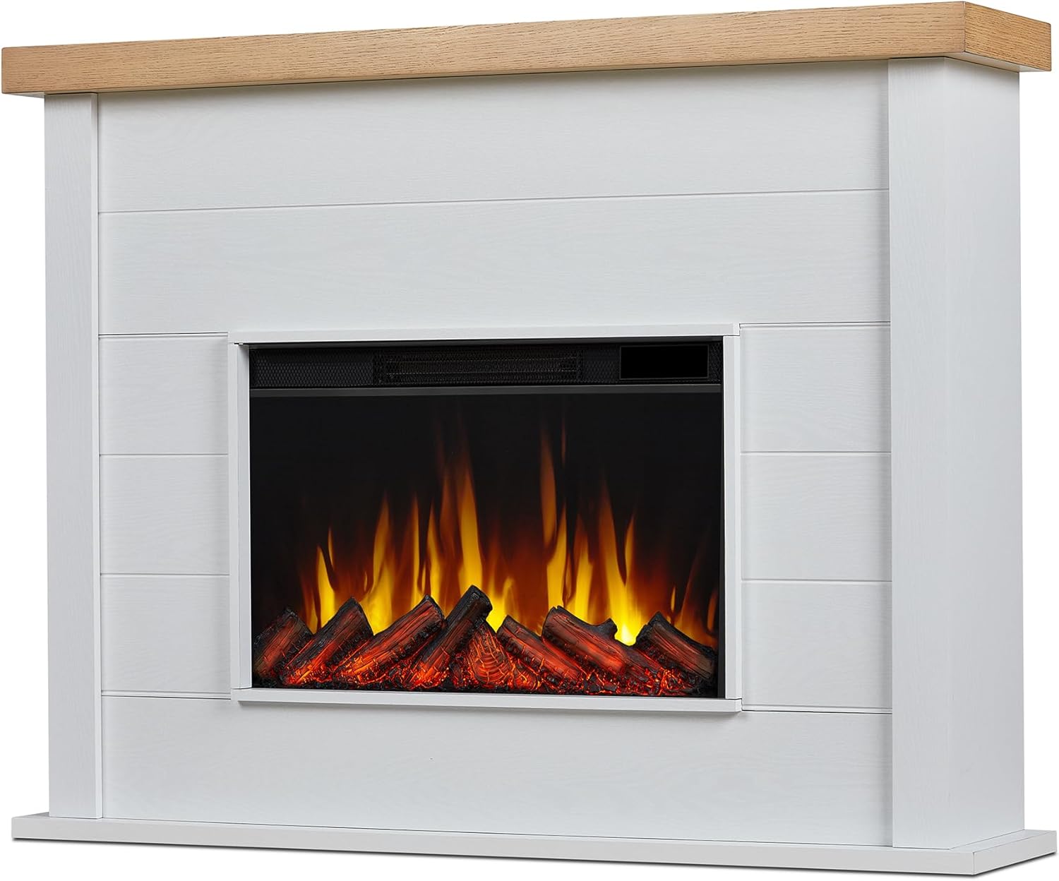 Real Flame Marshall 49" Slim Electric Fireplace with Mantel for Living Room or Bedroom, Replaceable Fireplace Insert Heater, Realistic Log and Flame Effect, Remote Control, White