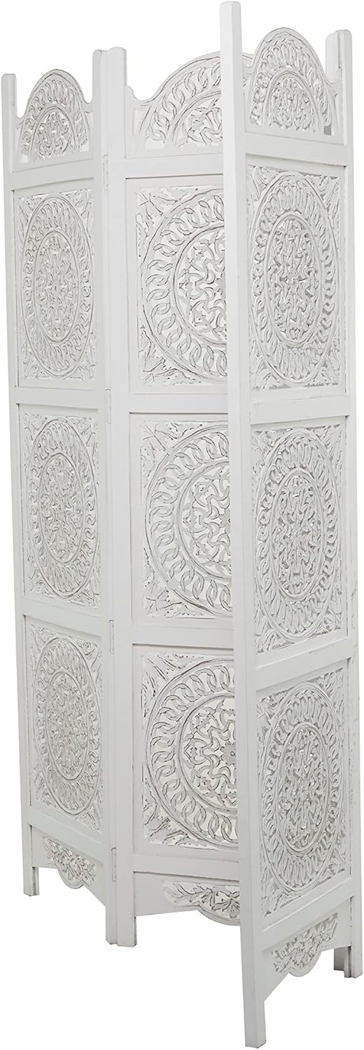 Wood Floral Handmade Partition Room Divider Screen 3 Panel Foldable Privacy Screen E299680