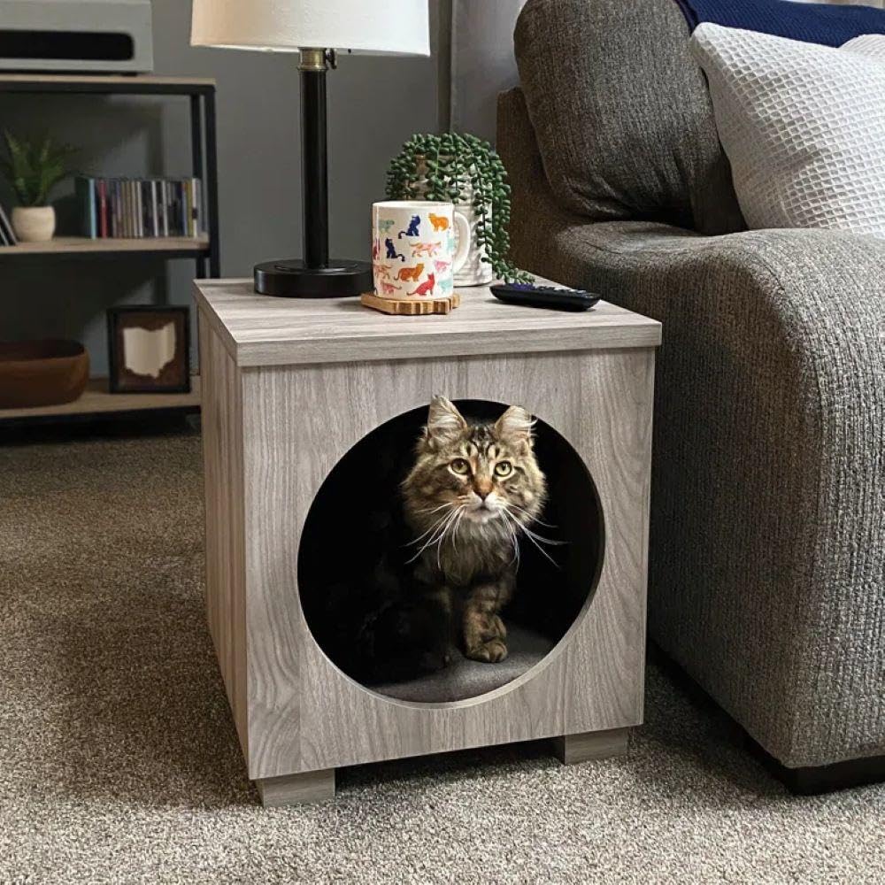Pet Bed Side Table Combo versatil in light walnut finish pets furniture