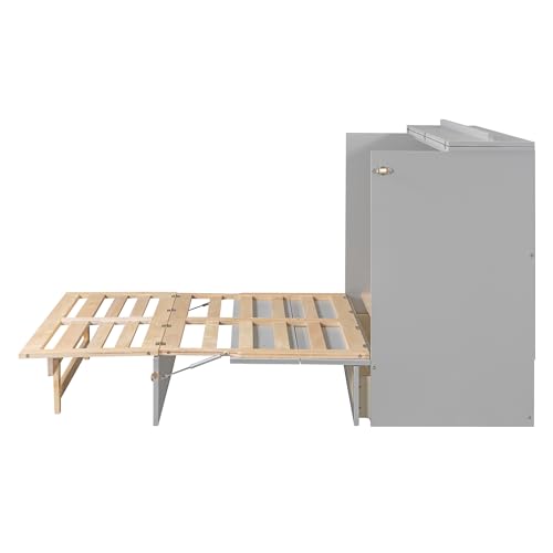 Queen Murphy Bed with Large Drawer, Foldable Wooden Bedframe R46368