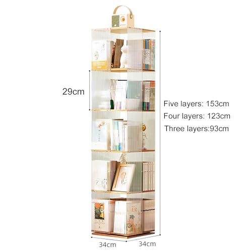 360° Rotating Bookshelf Tower, Acrylic Book Display Case, Space-Saving Swivel Storage Rack G8592