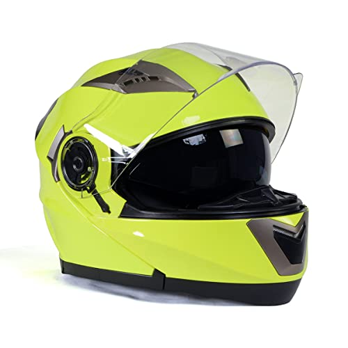 Modular Motorcycle Helmet with Drop Down Visor, Neon Yellow, X-Large G576706