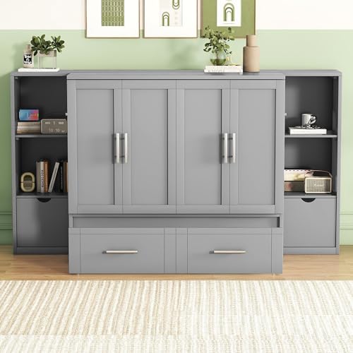 Queen Size Murphy Bed Cabinet with Storage and USB Ports A9613