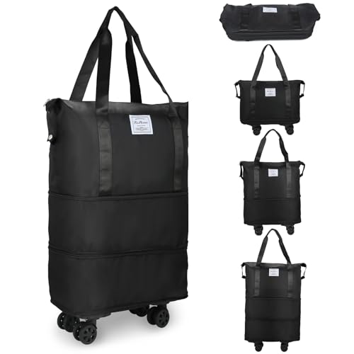 Rolling Duffle Bag, Expandable Foldable Carry On Luggage with Wheels, Large Weekend Bag (Grey)