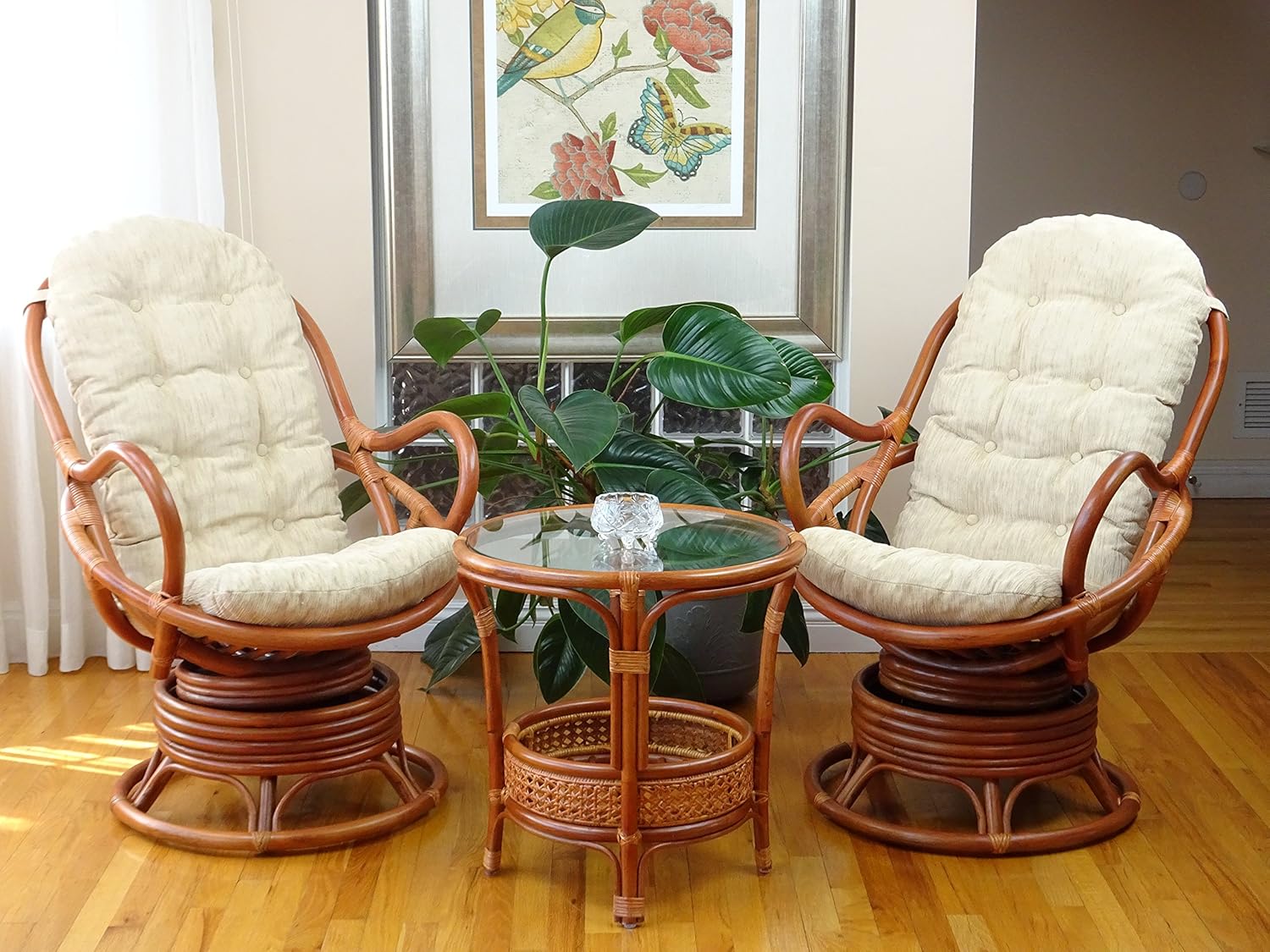 Java Swivel Rocking Chair with Cream Cushion and Coffee Table T667991