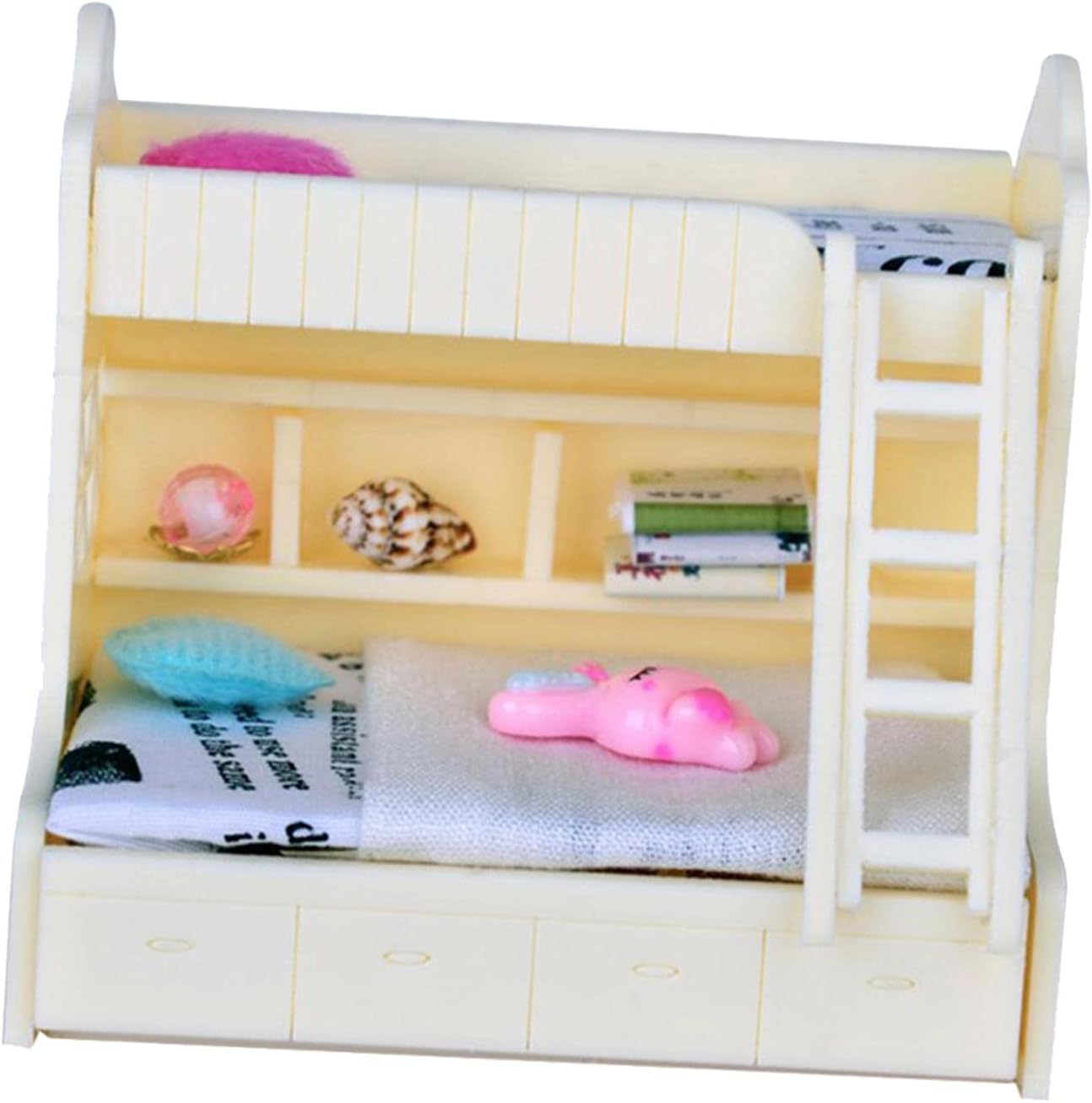 1/12 Scale Dollhouse Bunk Bed with Accessories for Miniature Bedroom Furniture H6220