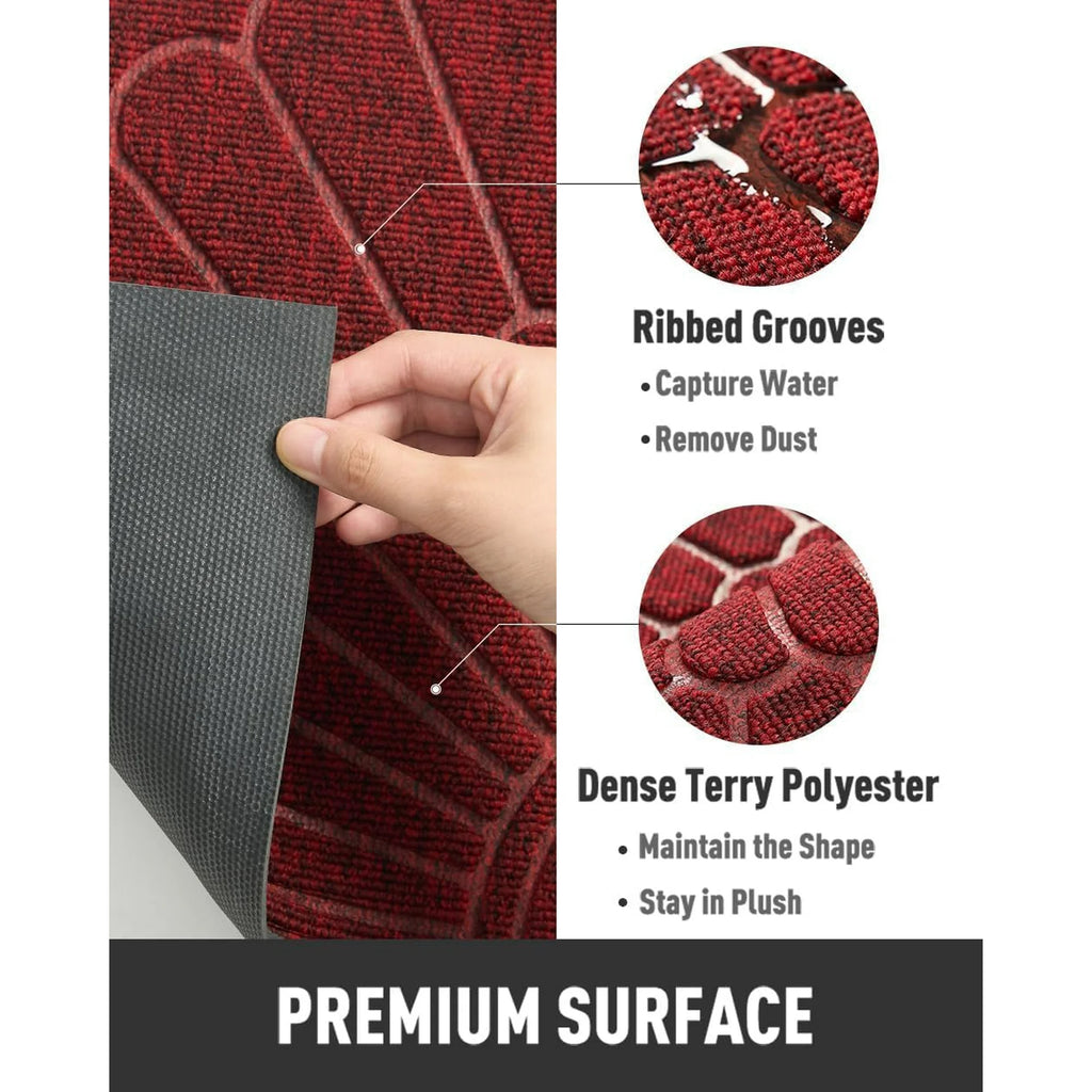 Semicircular Non Slip Rubber Door Mat for Outdoor Indoor Entryway, Red 24x47 E1949