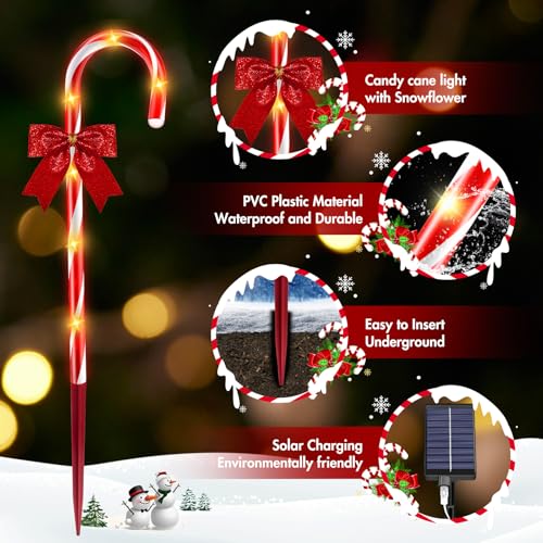24 Pack Outdoor Christmas Candy Cane Lights 144LED Solar Pathway with Bowknot V1552