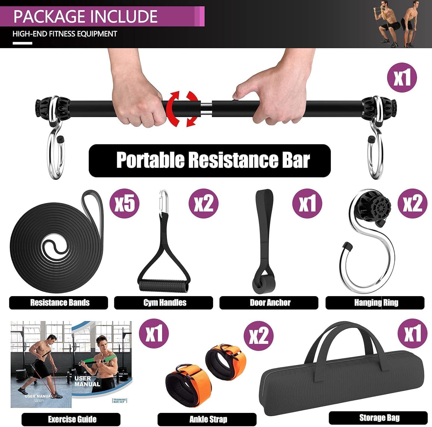 Resistance Bands Bar Set for Home Strength Training Full Body Workout H57427