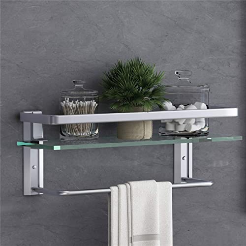 VOLPONE Bathroom Wall Shelf 15.7in Bathroom Glass Shelves Wall Mount Glass Shelf Rustproof Bathroom Wall Organizer 3 Tier (Black)