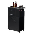 Salon Trolley Cart with Wheels, Salon Station Rolling Cart with 5 Hair Dryer Holders, 2 Drawers, 1 Large Cabinet (White)