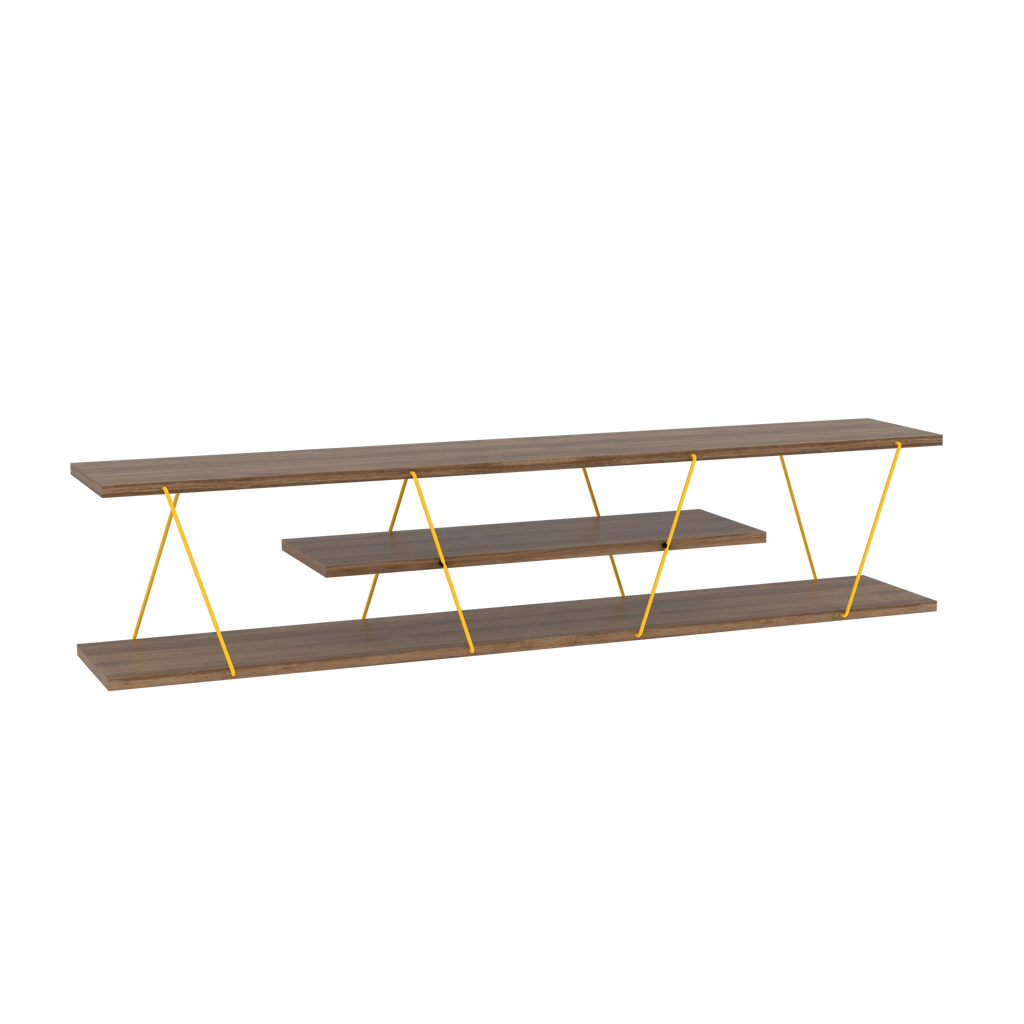 Mid Century Modern TV Stand with 4 Shelves, 56 inch, Walnut/Yellow O6743