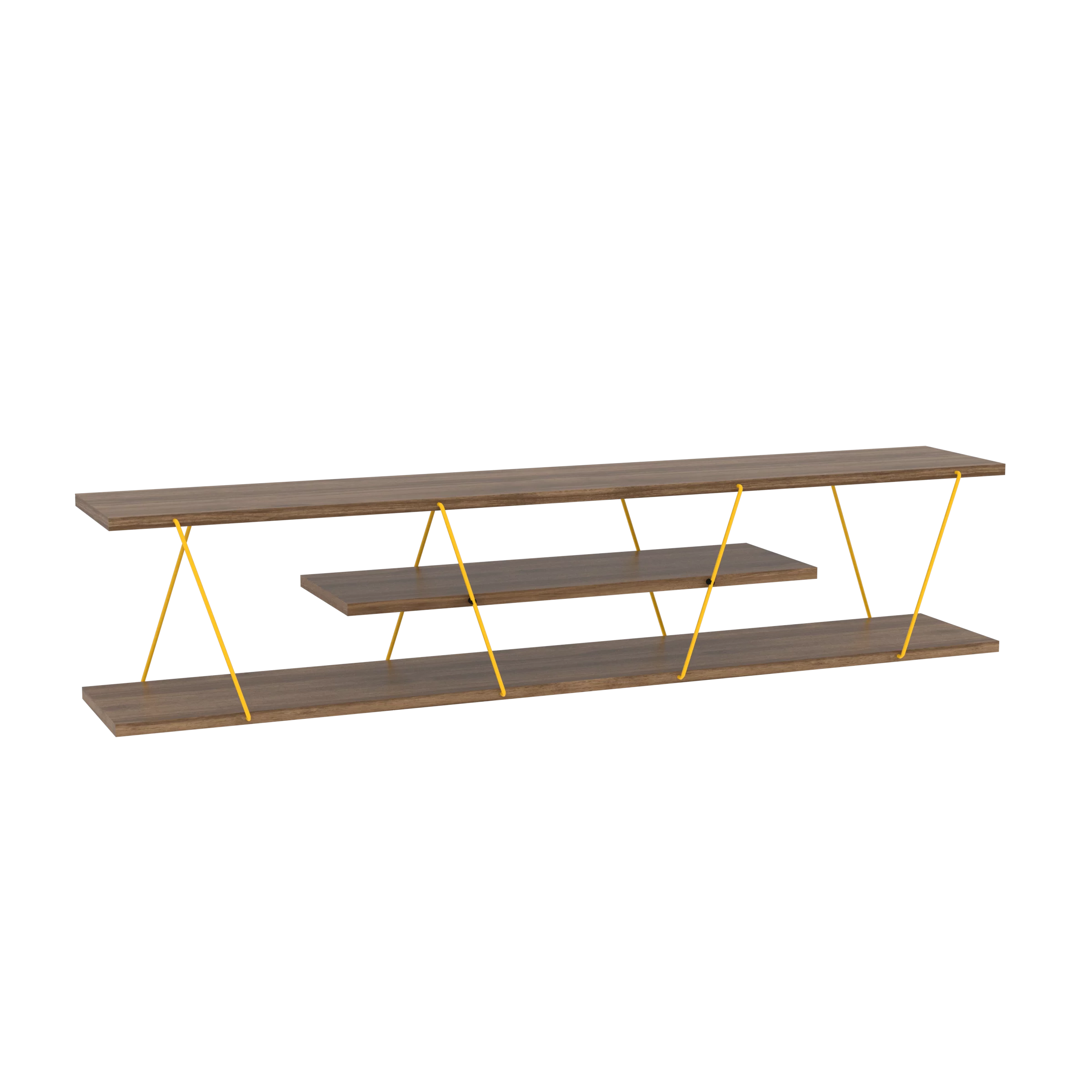 Mid Century Modern TV Stand with 4 Shelves, 56 inch, Walnut/Yellow O6743